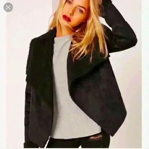 NWT Missguided Faux Shearling Waterfall Jacket Black